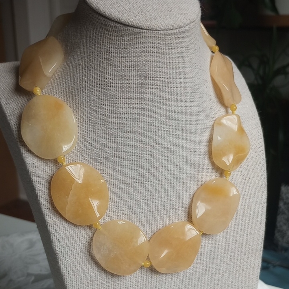 Pineapple Calcite Faceted Natural Gemstone Statement 16in Necklace